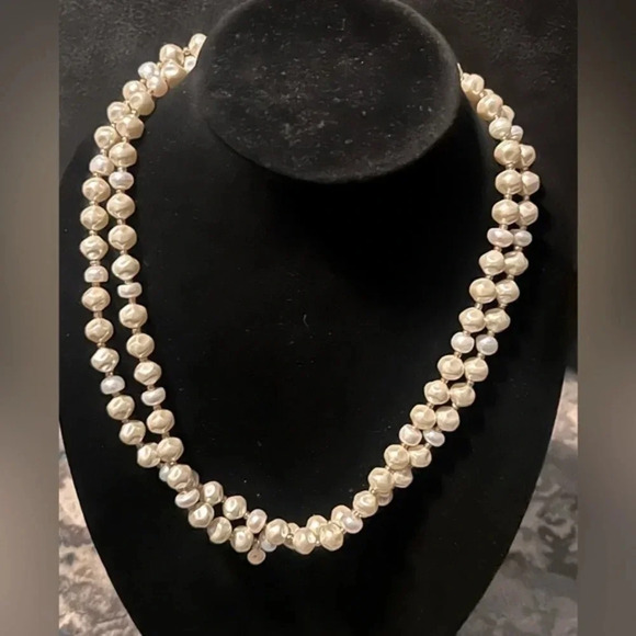Chico’s Long Cream Multi-Shaped Faux/Real Pearl Necklace - Picture 1 of 8